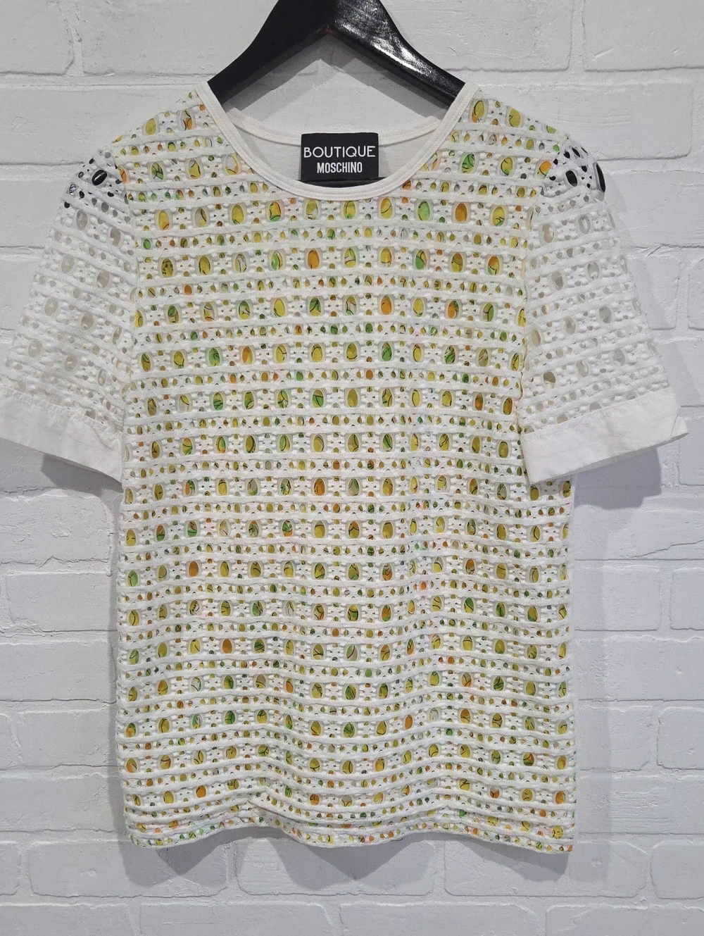 Boutique Moschino White Eyelet Tee Layered Citrus Print